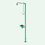 ClassicLine douche d’urgence corporelle avec douche oculaire et cuvette à vidange automatique, pour montage au sol
