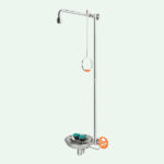 PremiumLine safety shower combination, with self-draining safety eye shower with stainless steel bowl, for wall mounting